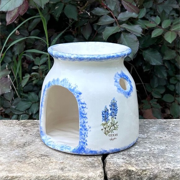 Handmade Ceramic Wax Melter with Bluebonnets, Floral Potpourri Burner - Picture 2 of 7